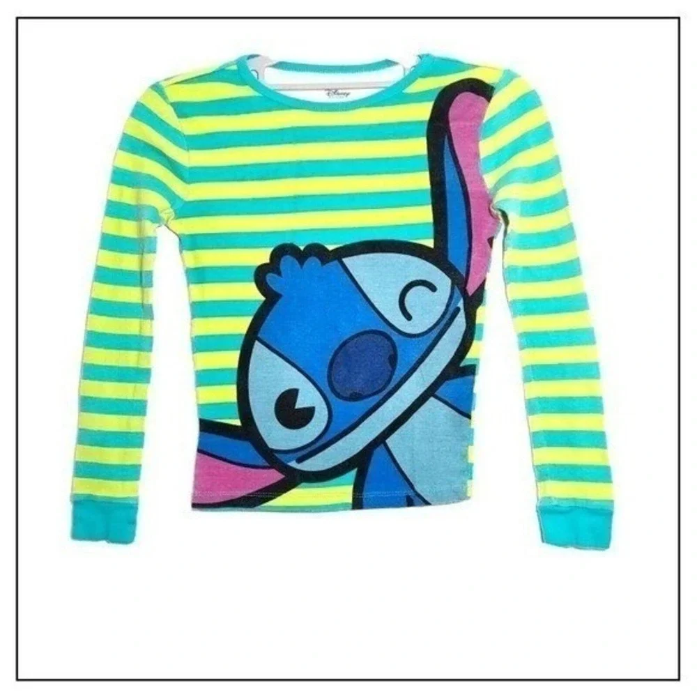 Disney Shirt Girls 10 Blue Stitch Character Graphic Sleepwear Lounge Long Sleeve